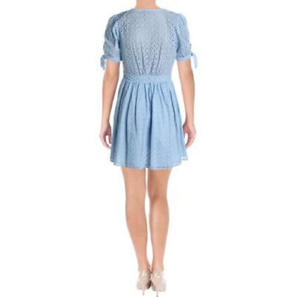 AQUA Womens Light Blue Floral Pouf V Neck Short Fit + Flare Dress Size: Xs - Picture 2 of 5